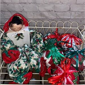 Vintage Christmas Doll and Ornament Set